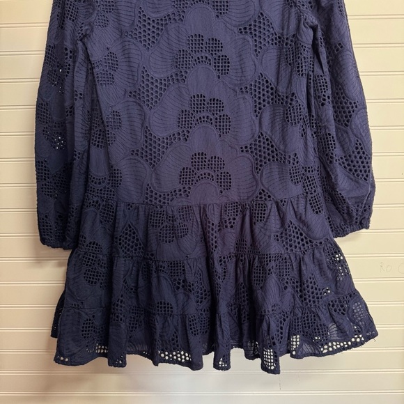 MILLY Margaret Pieres Long-Sleeve Eyelet Flounce Dress Sz 6 - Picture 10 of 12